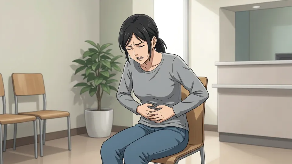 腹部を痛がる患者
