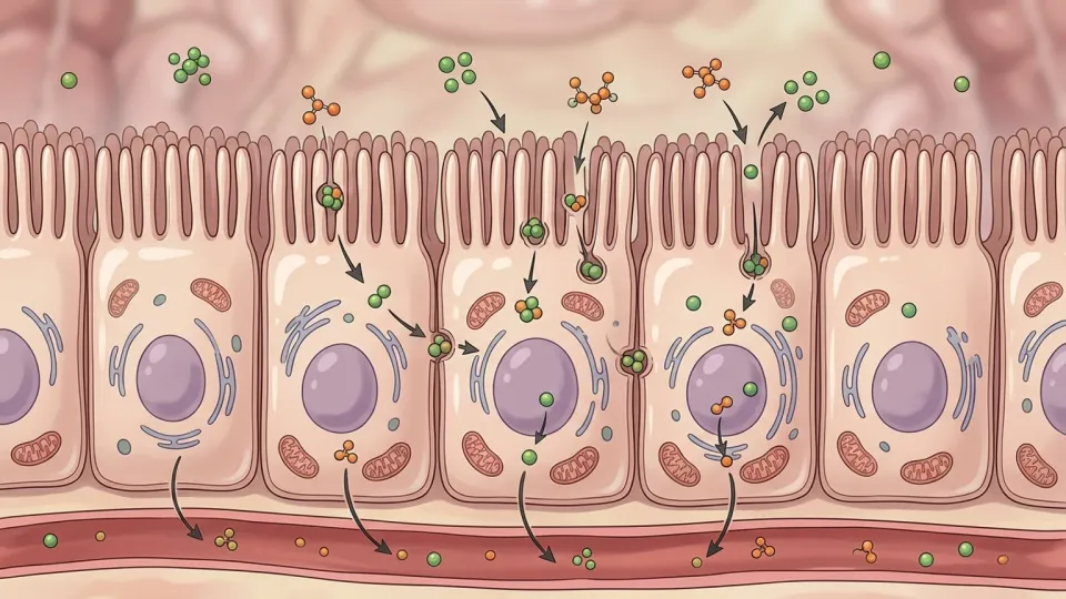 生体組織において物質が細胞膜へ取り込まれる様子を示すイラスト