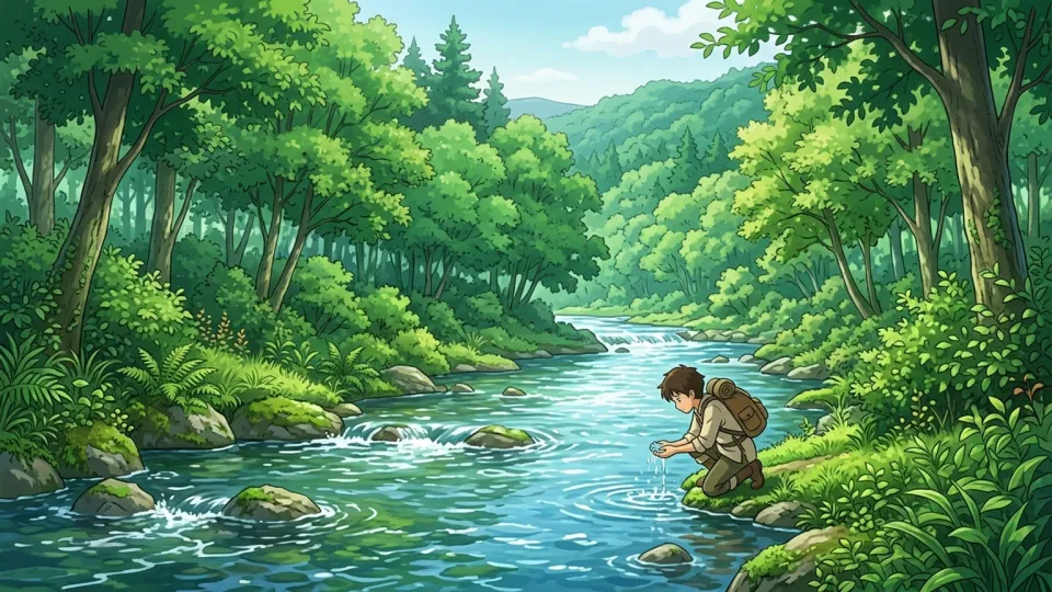 緑豊かな森と水があふれる風景