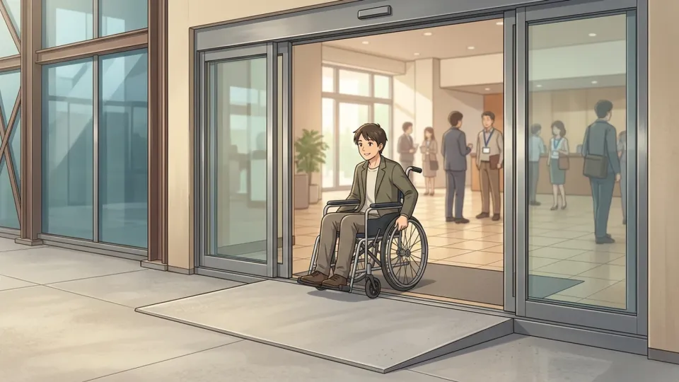 車いす利用者が利用しやすい会議場入口