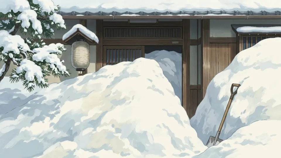 玄関の前に高く積もった雪