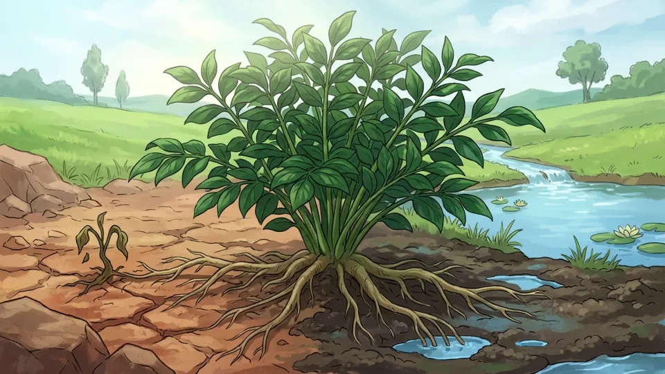 乾燥した土と湿った土の両方で元気に育つ緑の植物