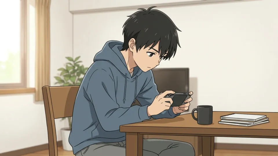 ゲームに夢中になっている十代の若者のイラスト