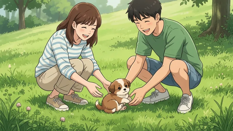 抱っこを待つ愛らしい子犬