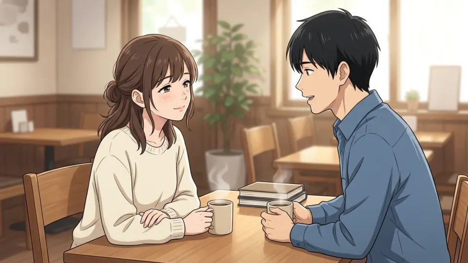 女性が愛情を込めた眼差しで男性を見つめている場面