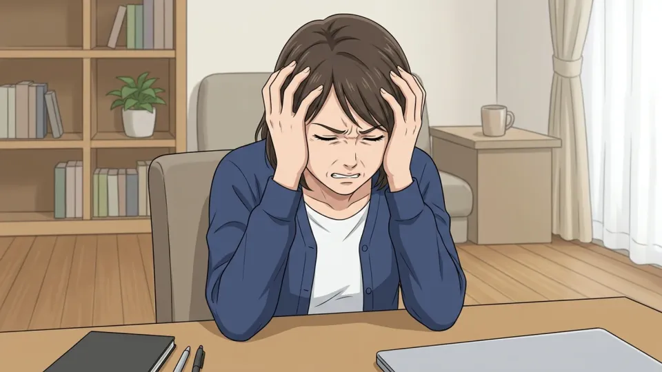 頭を押さえて苦しそうにしている人物のイラスト