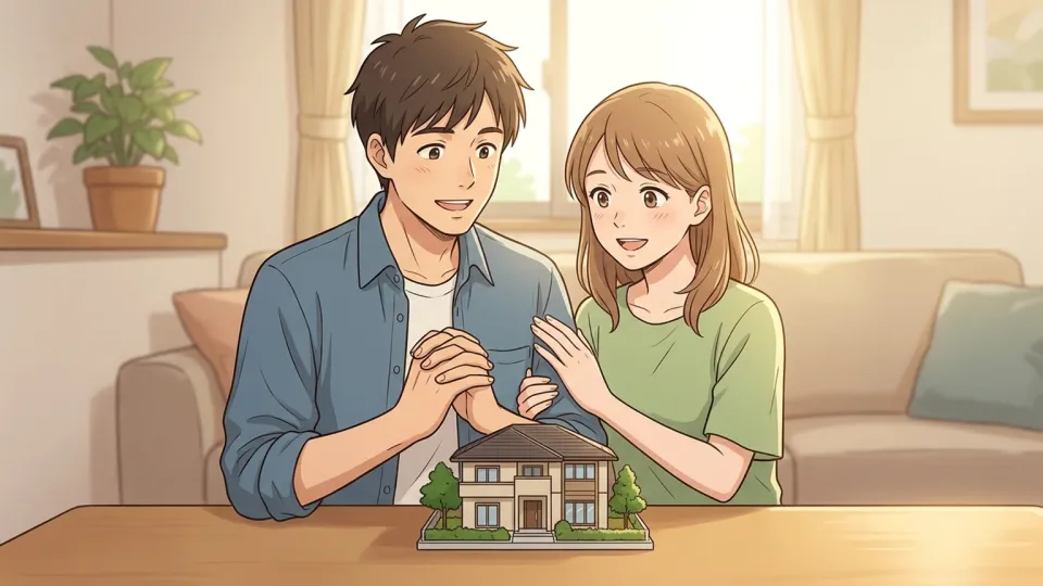 手頃な住宅を見つけて喜ぶ家族