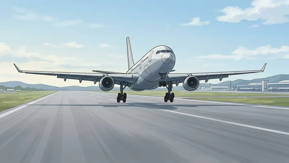 空港に着陸する大型の航空機