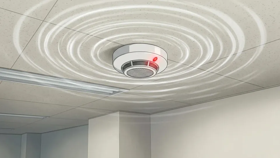 オフィスビルで鳴り響く火災報知器