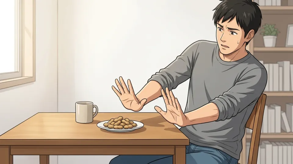 ピーナッツを避けている男性のイラスト