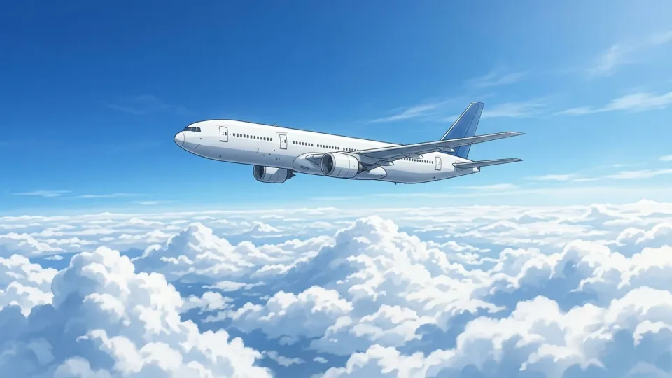 雲の上を飛ぶ旅客機の風景