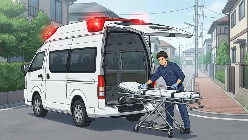 現場に到着した救急車