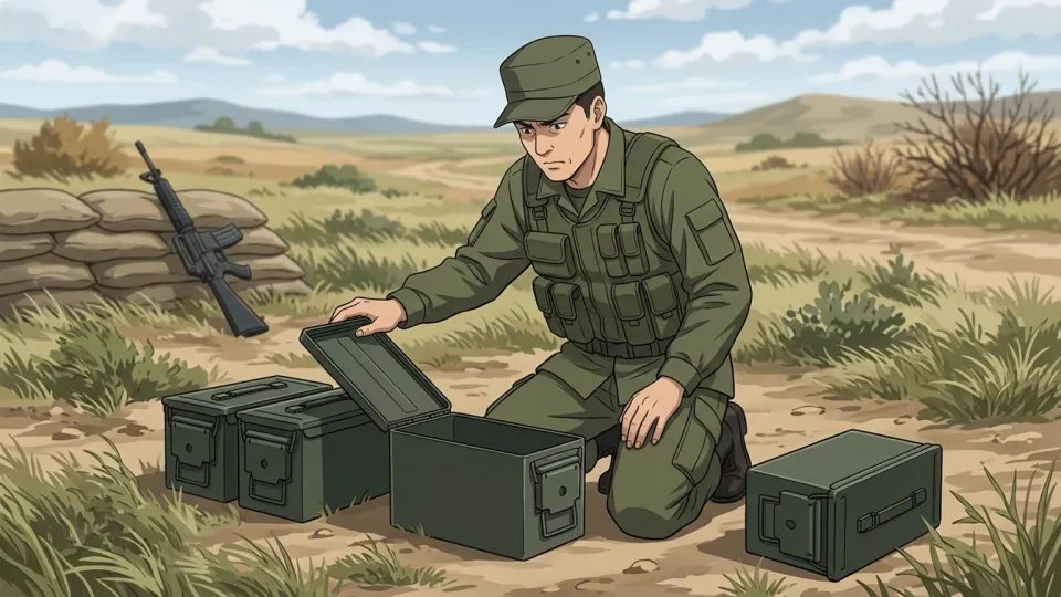 弾薬が不足し焦る兵士のイラスト