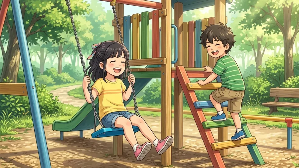 公園で楽しく遊ぶ子どもたち