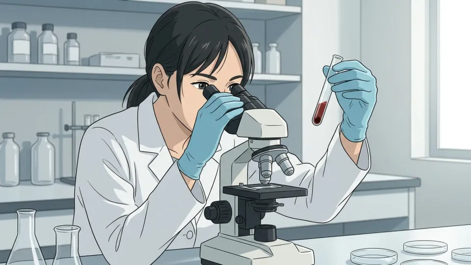 研究室で血液サンプルを分析する科学者