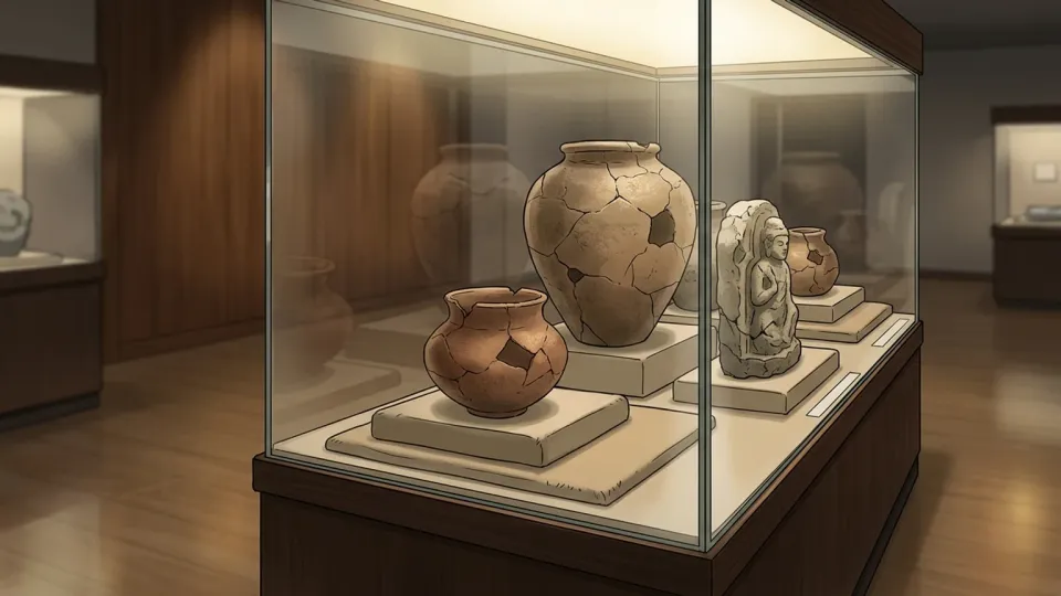 博物館に展示された古代文明の遺物