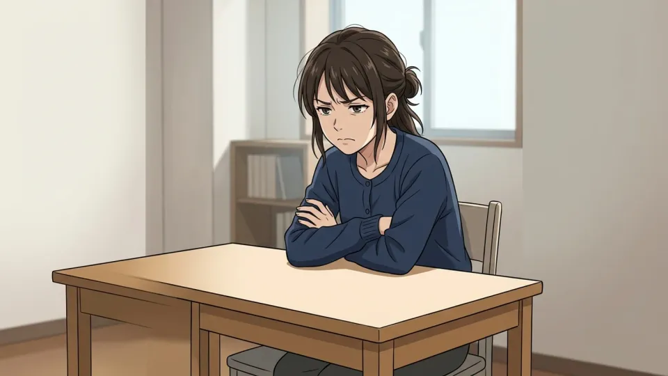 いらいらしてため息をつく女性