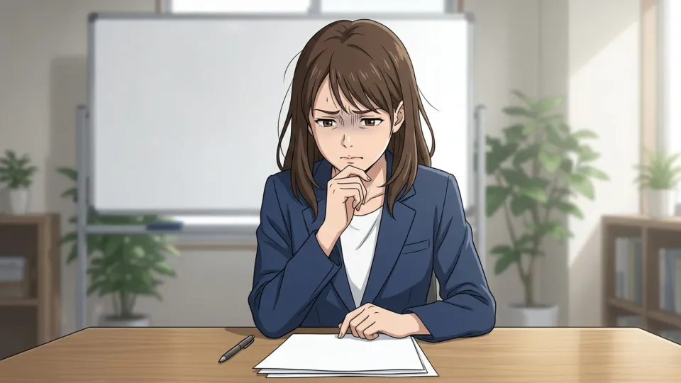 プレゼンを控えて不安そうな表情の女性