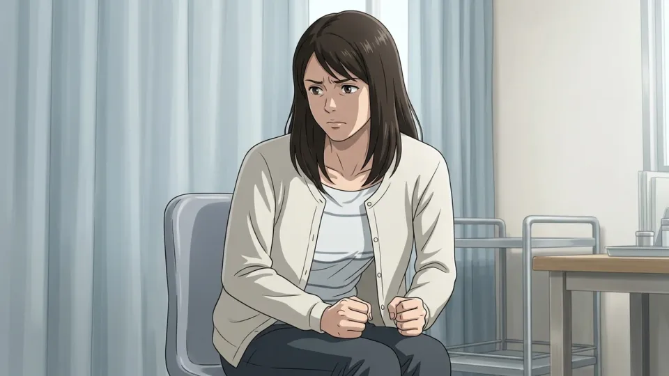 健康診断の結果を待つ不安な女性