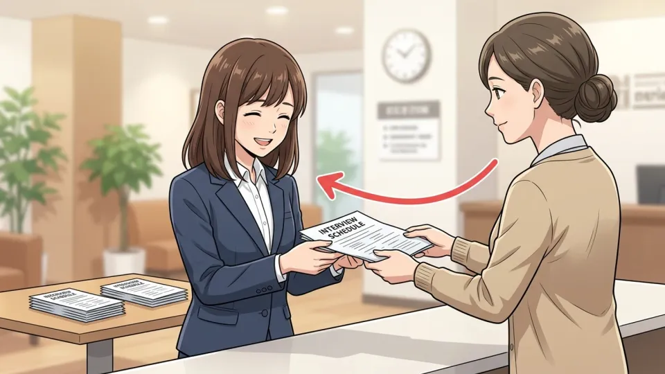 応募者が面接日程を受け取っている場面