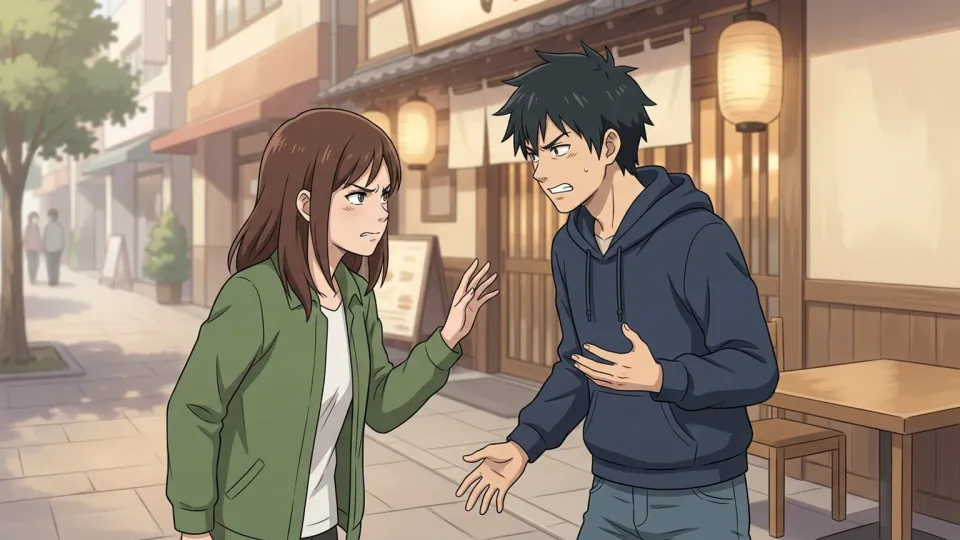 夕食の場所について口論する男女