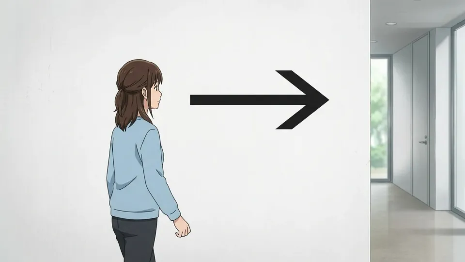 壁に掲示された方向を示す矢印のイラスト