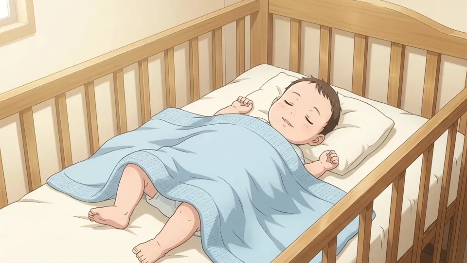 ベビーベッドで眠る赤ちゃん
