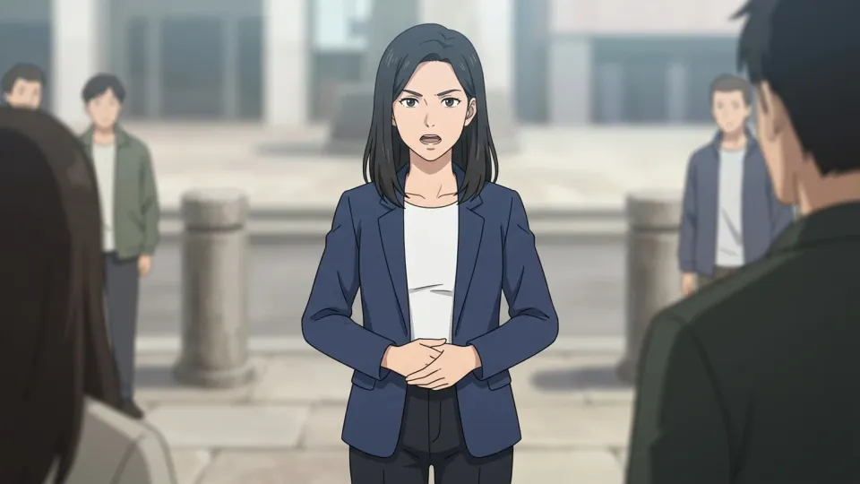法廷で無実を主張する女性