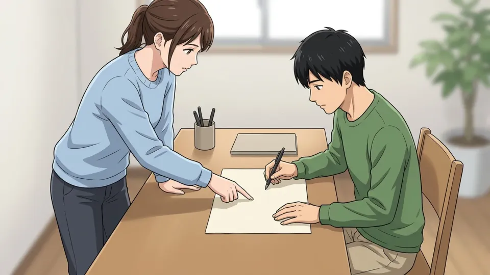 女性が男性の仕事を手伝っている様子