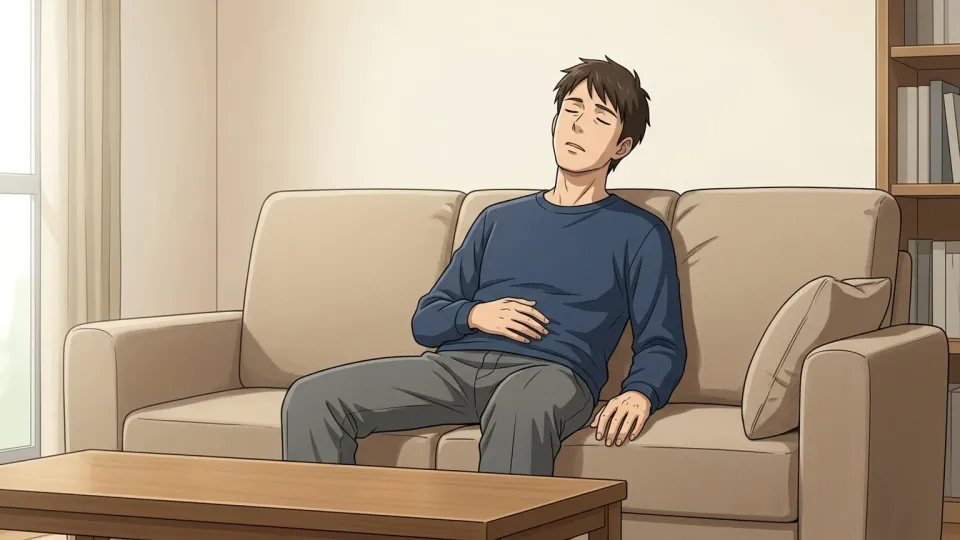 疲れて目を閉じる男性