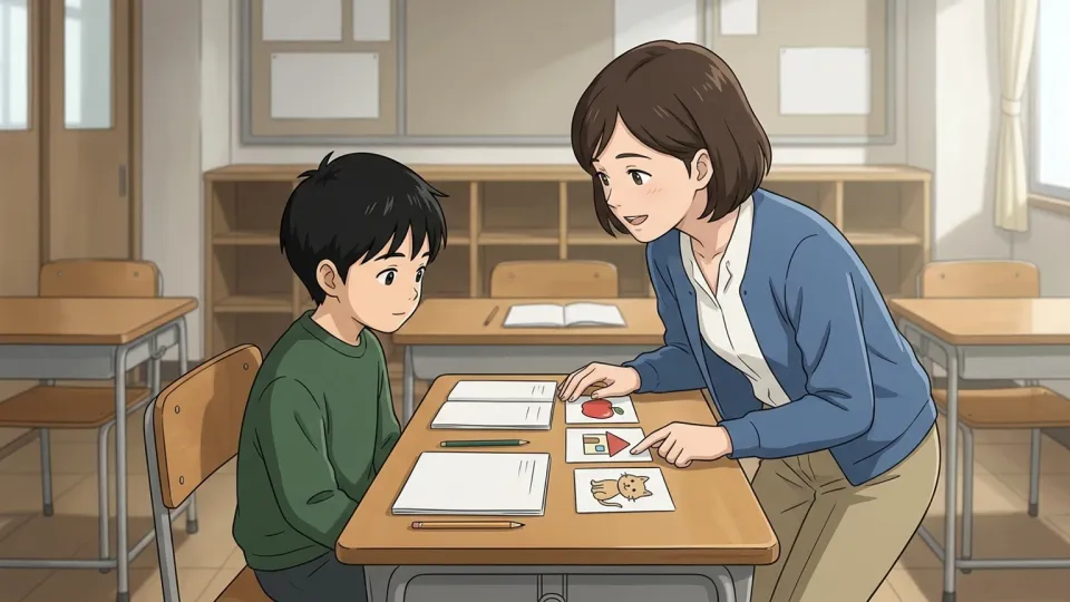 自閉症の生徒を支援する教師
