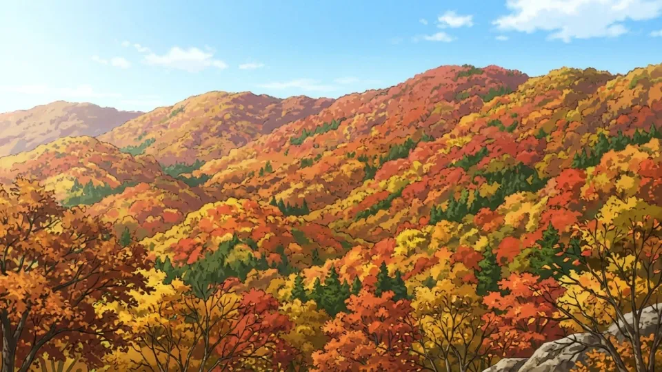 秋の紅葉した木々。