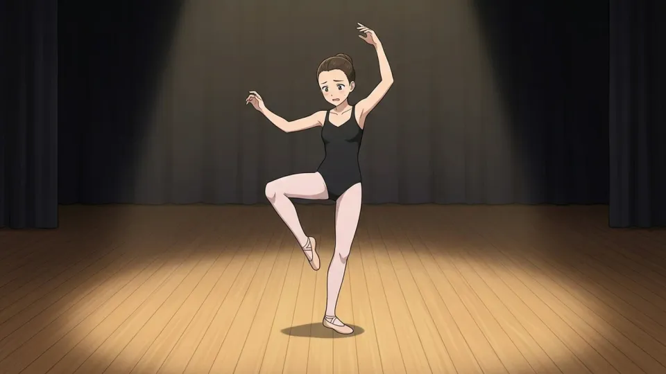 ステージでぎこちない動きをするダンサー