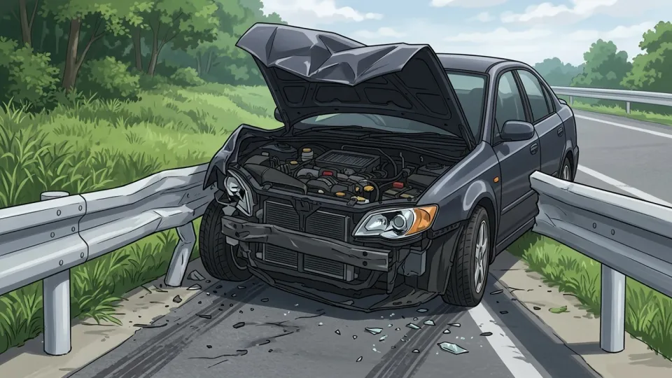 事故でひどく壊れた自動車