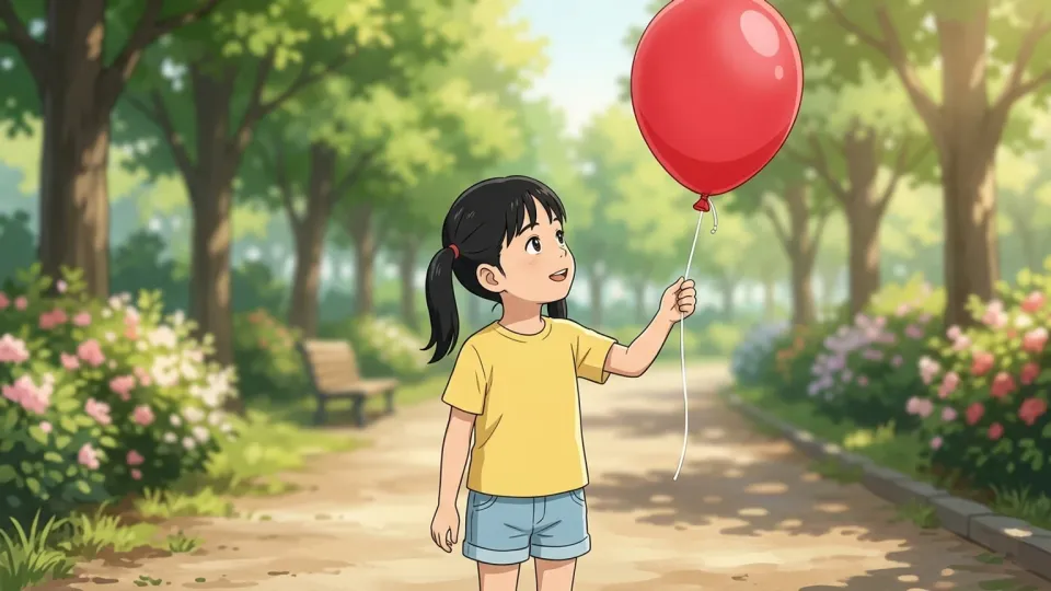 赤い風船を握る子供