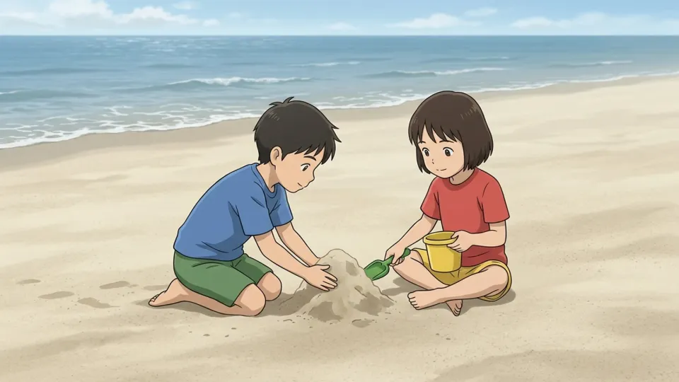砂浜で遊ぶ子供たち