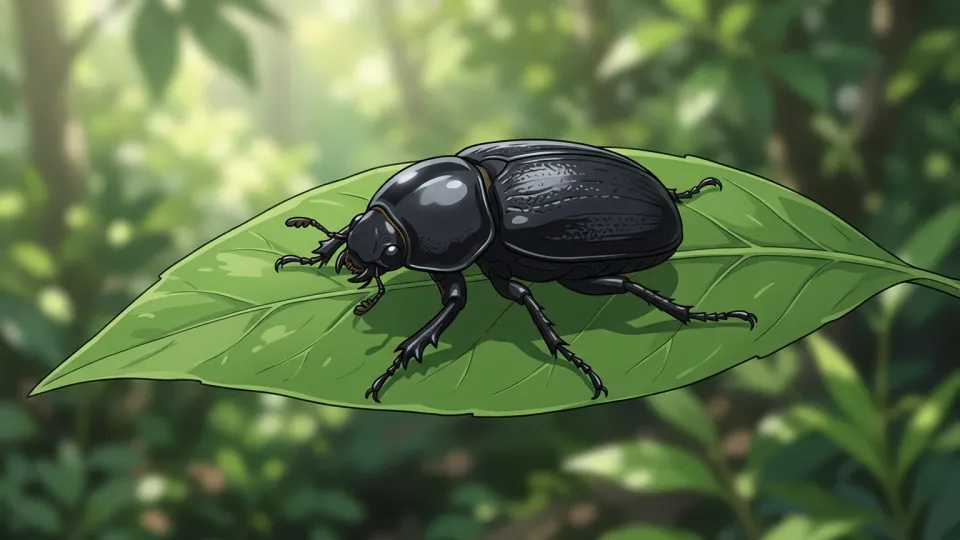 緑色の葉の上を這う黒い甲虫