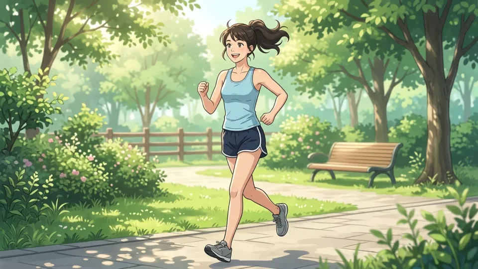 公園で元気に走る女性