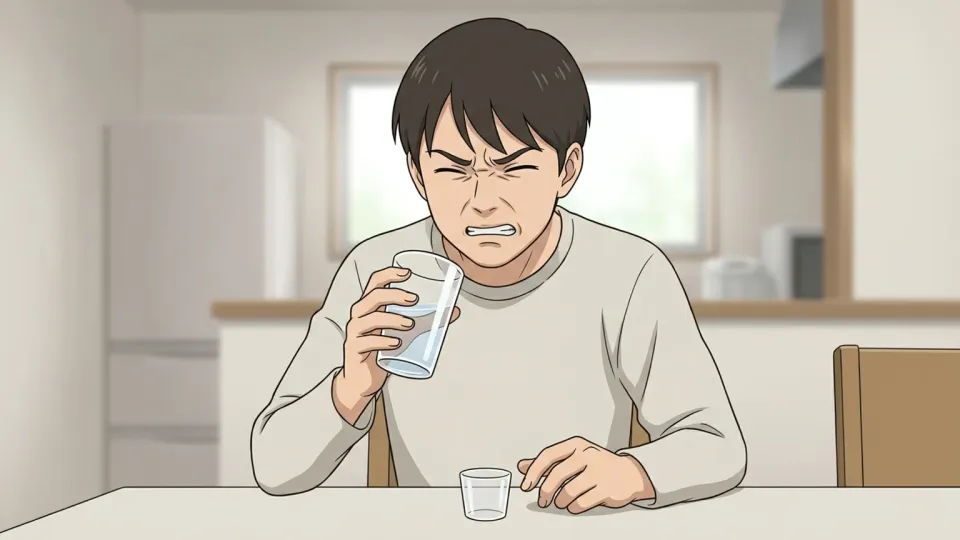 薬を飲んで苦い顔をする人