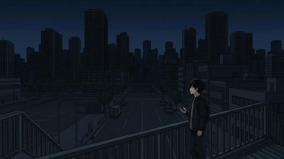 明かりがすべて消えて暗闇に包まれた夜の街の様子