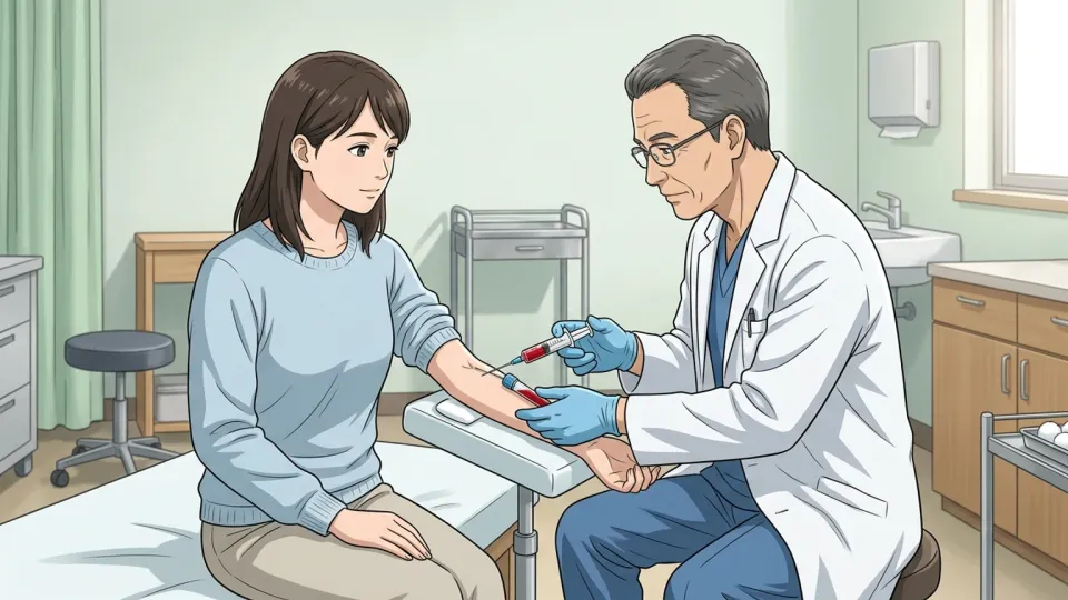 医師が患者から血液を採取する様子