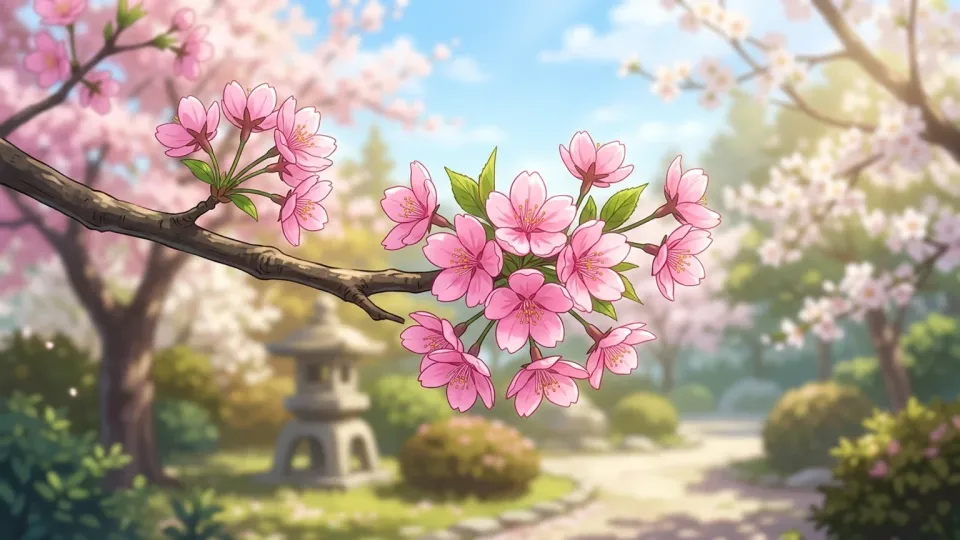 枝に咲いたピンク色の花の写真