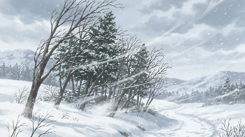 冬の北風が吹く風景