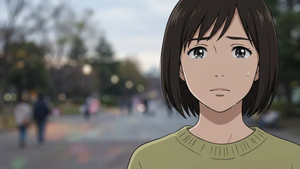 涙で視界がぼやけている女性のイラスト
