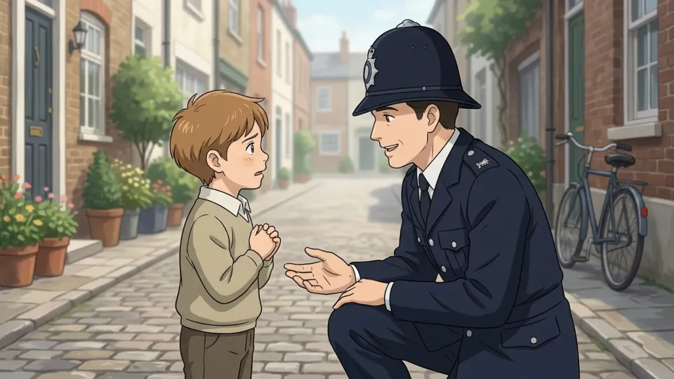 迷子を助けるイギリスの警察官。