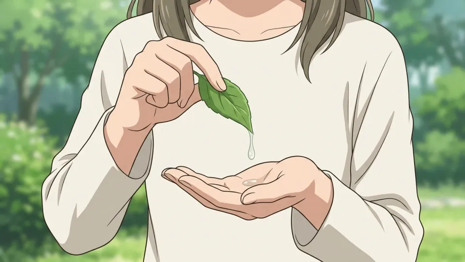 植物の葉からエキスが抽出される様子を示すイラスト