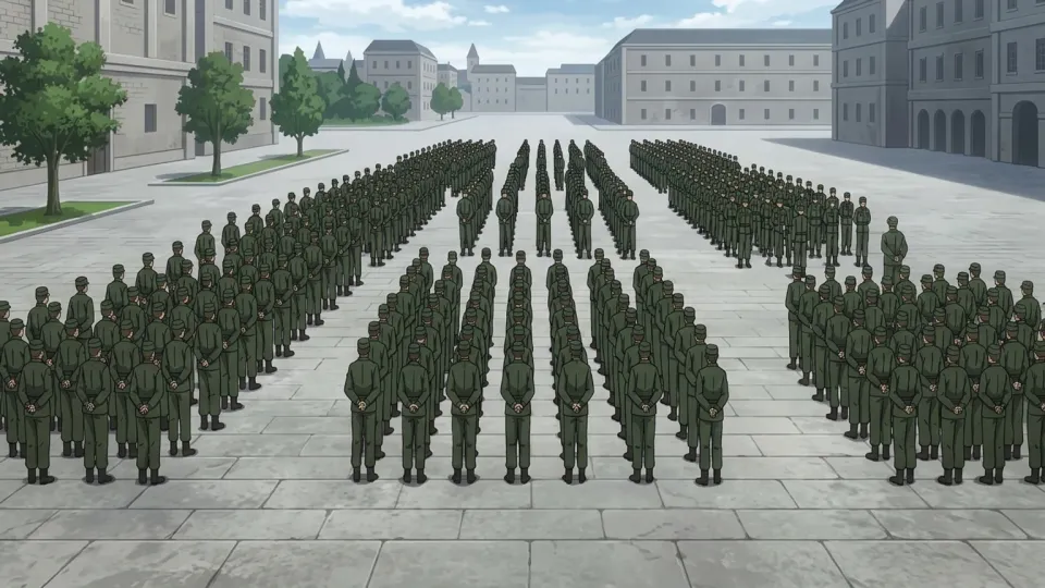 広場に整列する軍の旅団の様子