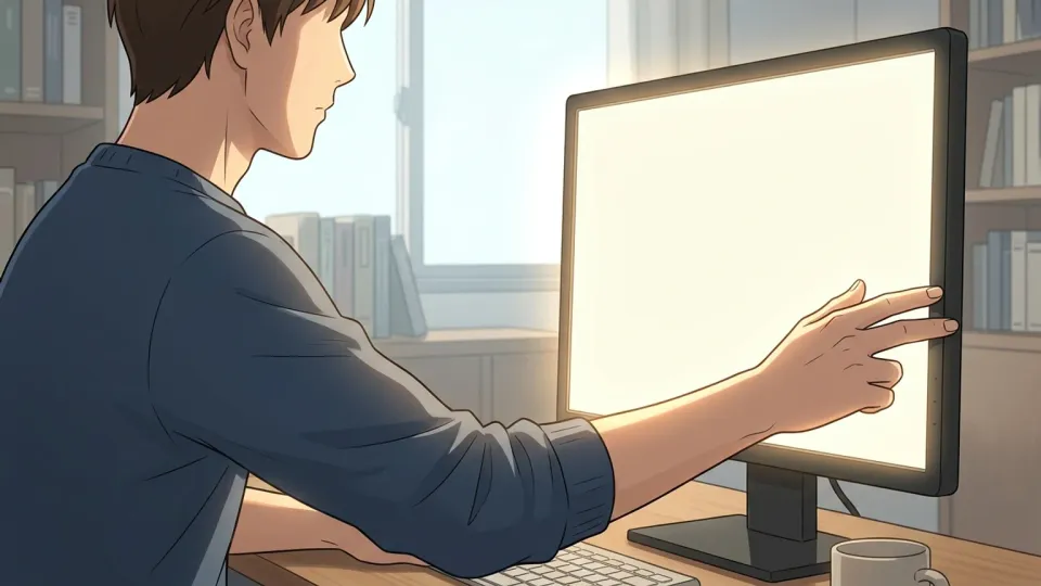 モニターの明るさを調整する男性