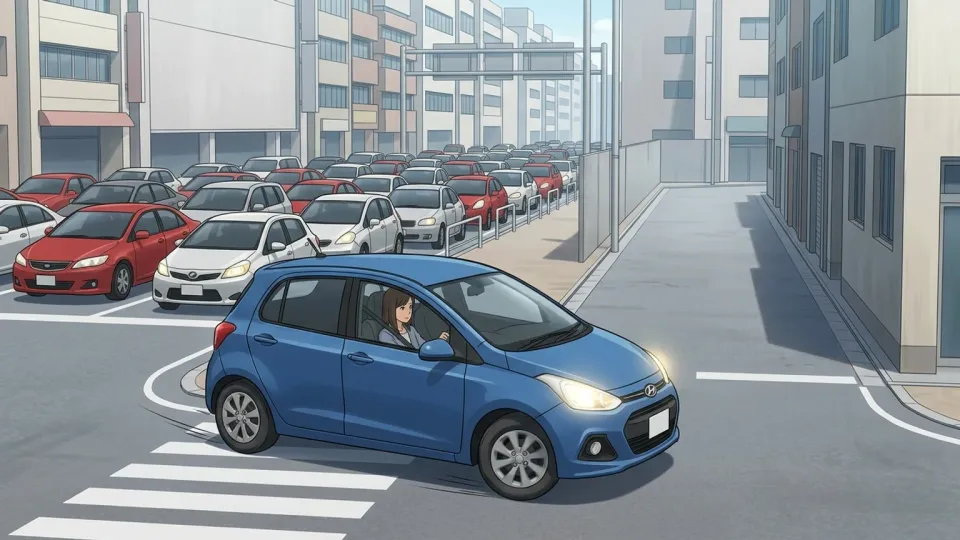 車が渋滞を避けて別の道を走っている様子