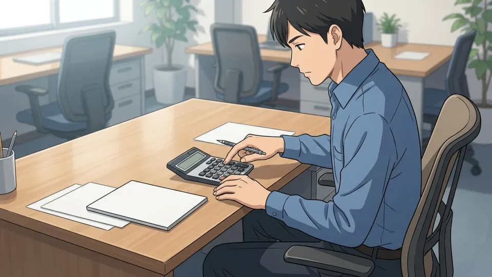 電卓を使って計算する人物
